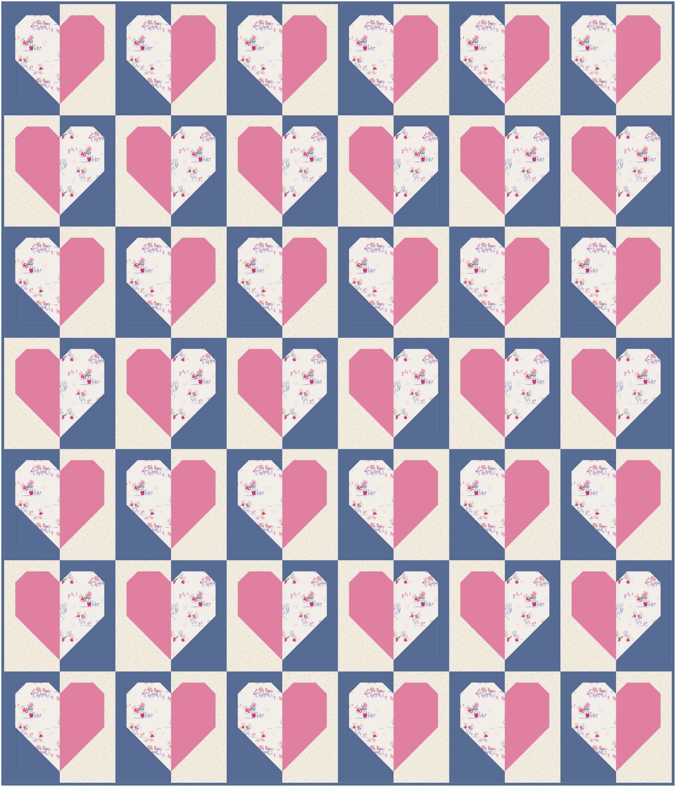 Pink and floral heart quilt pattern