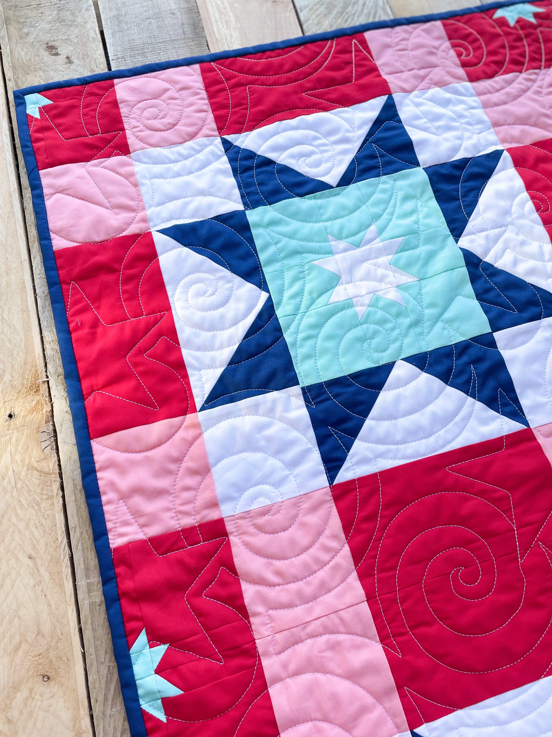 Colorful quilt with intricate patterns