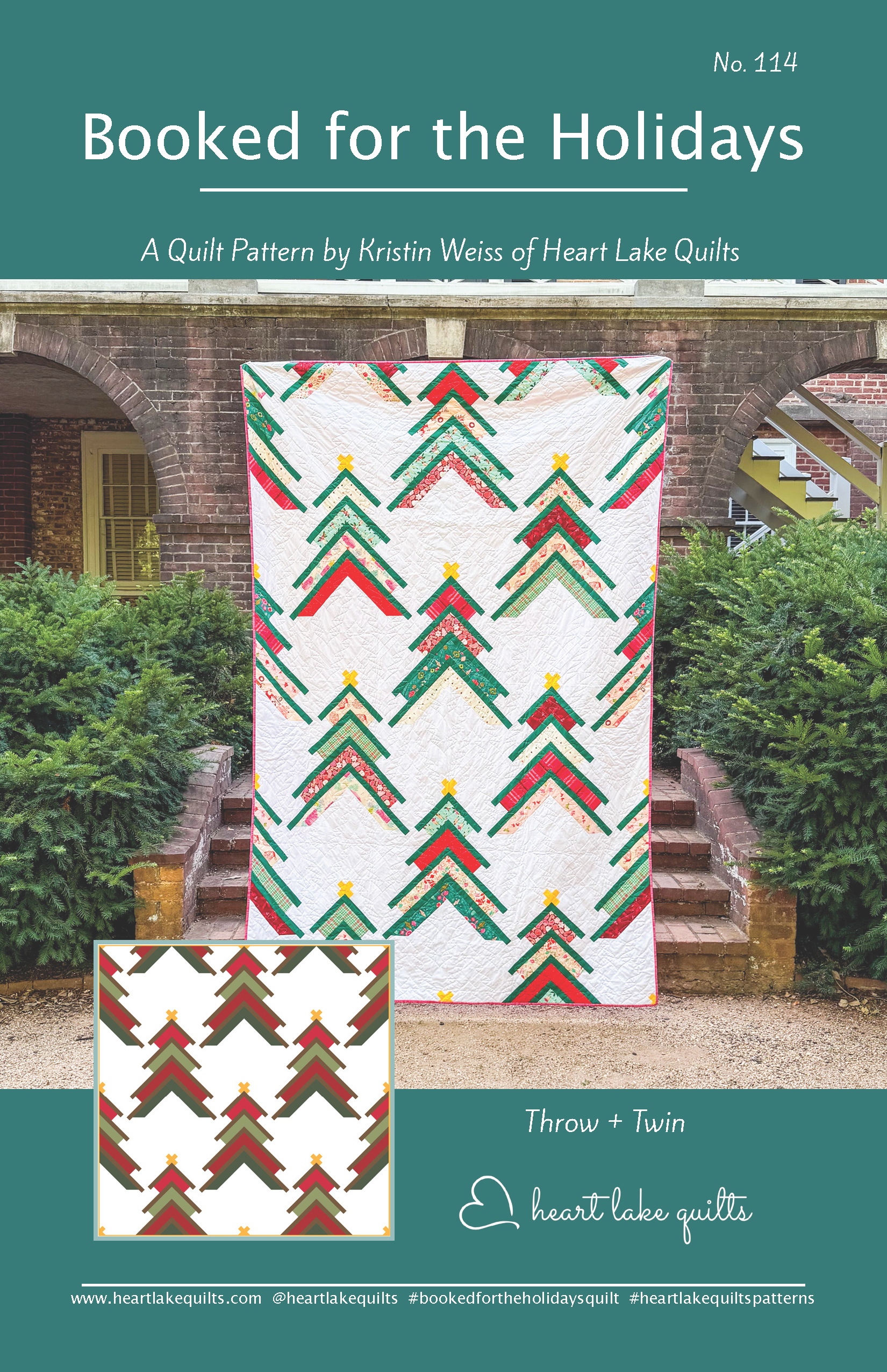 Christmas tree quilt hanging outdoors on brick steps