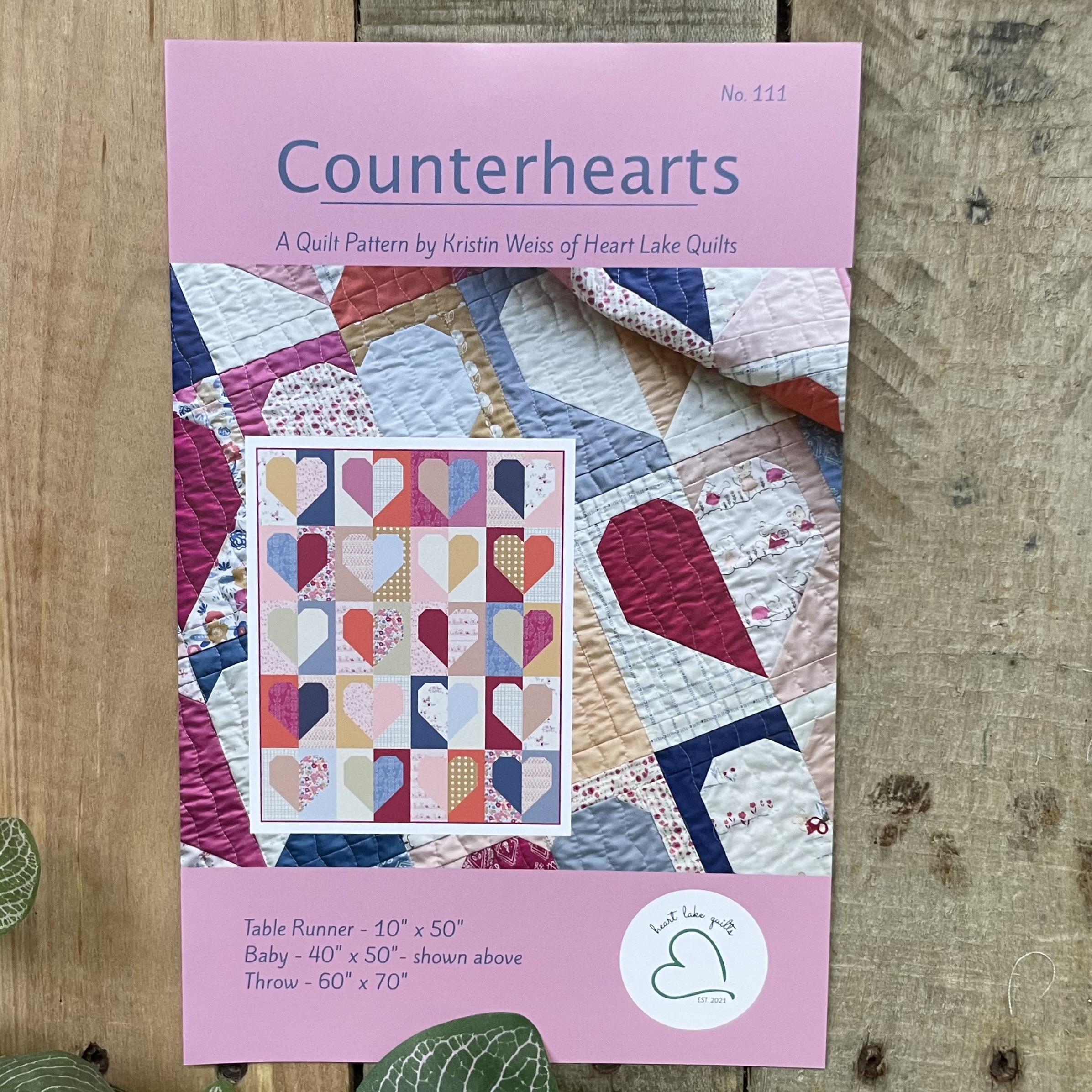 Counterhearts quilt pattern cover with heart patchwork design